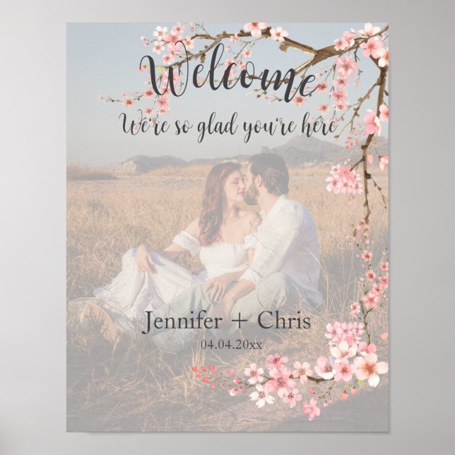 Cherry Blossom Wedding Welcome Photo Poster (Front)