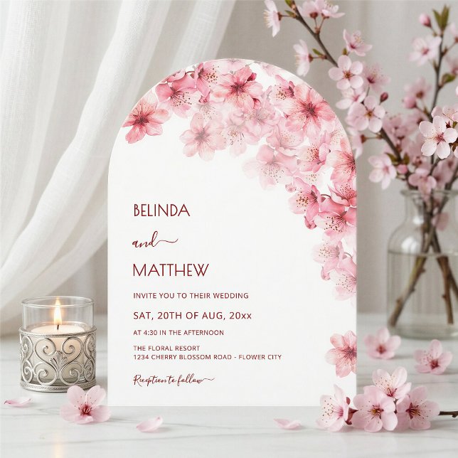  Cherry Blossom White Arched Casual Wedding Invitation (Creator Uploaded)