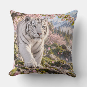 Cherry Blossom White Tiger Design Cushion