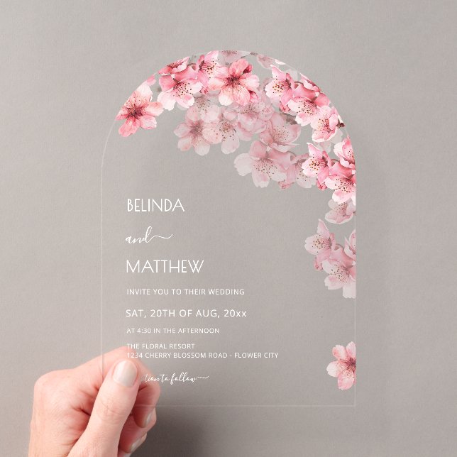  Cherry Blossom White  Wedding Acrylic Invitations (Insitu (Handheld))