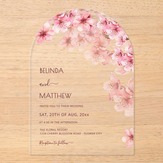  Cherry Blossom White  Wedding Acrylic Invitations (Front)