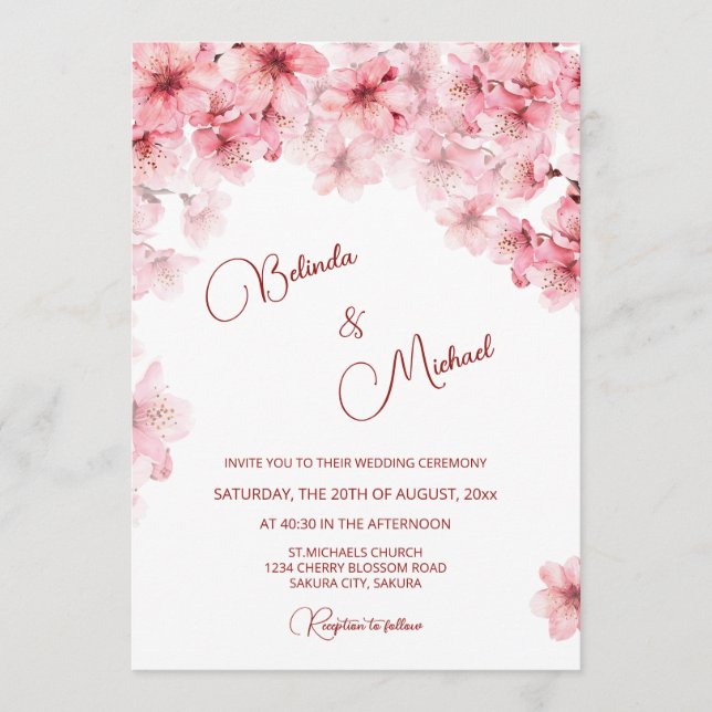  Cherry Blossom White  Wedding Invitation (Front)