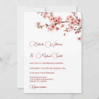 Cherry Blossom White Wedding Invitation