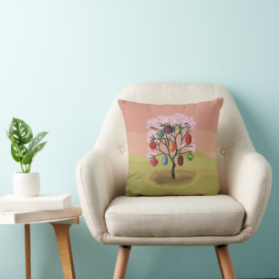 Cherry Blossom with oriental paper lanterns Cushion