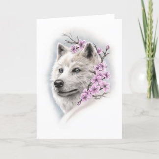 Cherry Blossom Wolf Greeting Card