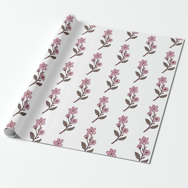 Cherry Blossom Wrapping Paper - White Pattern (Unrolled)
