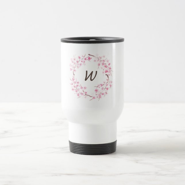 Cherry blossom wreath travel mug (Center)
