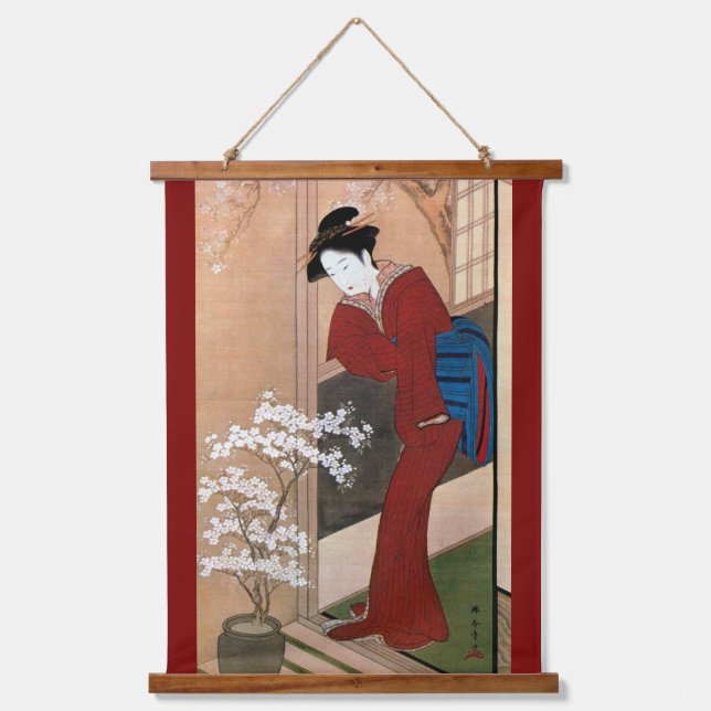 Cherry Blossoms and a Woman, Shunsho Hanging Tapestry (Front)