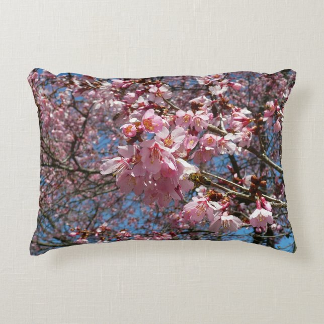 Cherry Blossoms and Bee Pink Spring Flowers Decorative Cushion (Front)