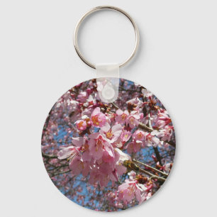 Cherry Blossoms and Bee Pink Spring Flowers Key Ring
