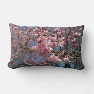 Cherry Blossoms and Bee Pink Spring Flowers Lumbar Cushion