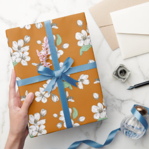 Cherry Blossoms and Bees Amber Seamless Wrapping Paper