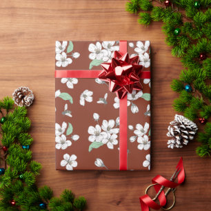 Cherry Blossoms and Bees Dark Amber Seamless Wrapping Paper