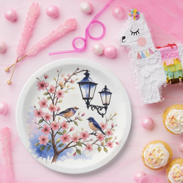 Cherry Blossoms and birds Paper Plate (Party)