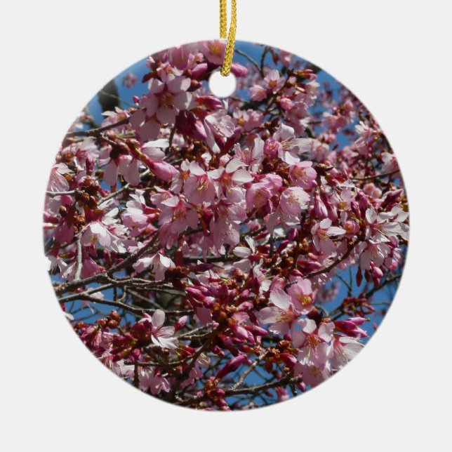 Cherry Blossoms and Blue Sky Spring Floral Ceramic Tree Decoration (Front)