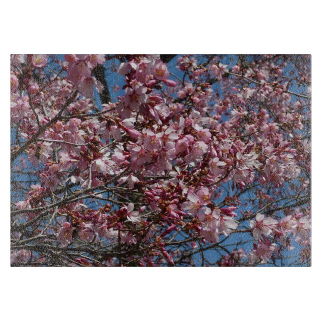 Cherry Blossoms and Blue Sky Spring Floral Cutting Board (Front)