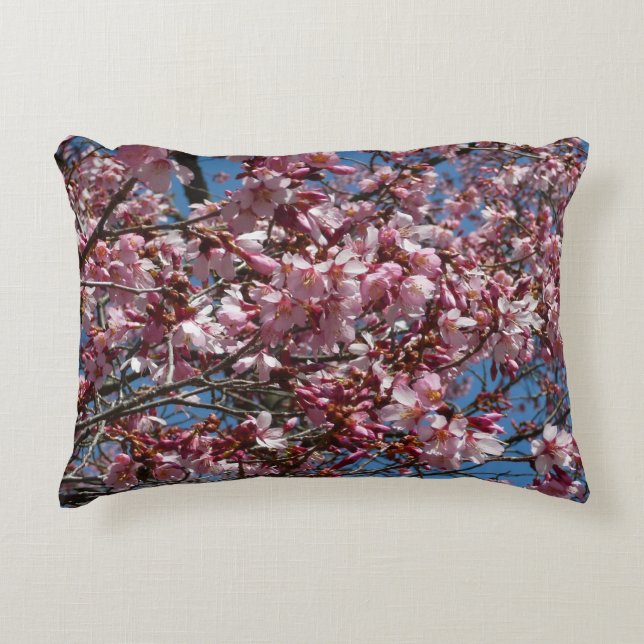 Cherry Blossoms and Blue Sky Spring Floral Decorative Cushion (Front)