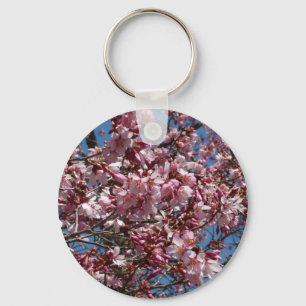 Cherry Blossoms and Blue Sky Spring Floral Key Ring