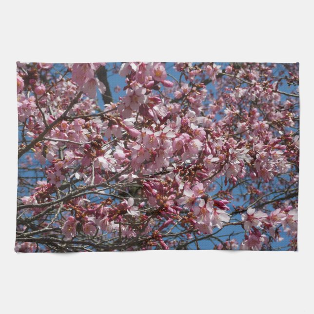 Cherry Blossoms and Blue Sky Spring Floral Tea Towel (Horizontal)