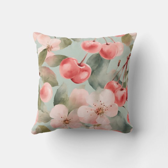 Cherry Blossoms and cherries Spring Art  Cushion (Back)