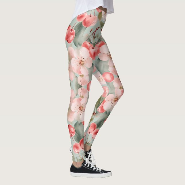 Cherry Blossoms and cherries Spring Art  Leggings (Right)