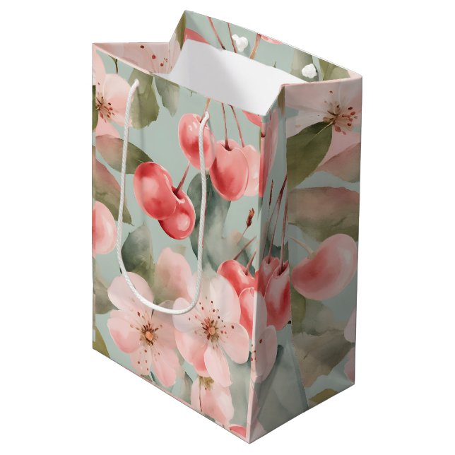 Cherry Blossoms and cherries Spring Art  Medium Gift Bag (Front Angled)