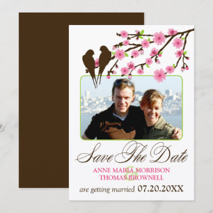 Cherry Blossoms and Love Birds Photo Save The Date Invitation