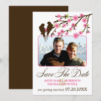 Cherry Blossoms and Love Birds Photo Save The Date