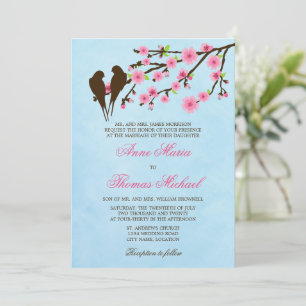 Cherry Blossoms and Love Birds Wedding Invitation