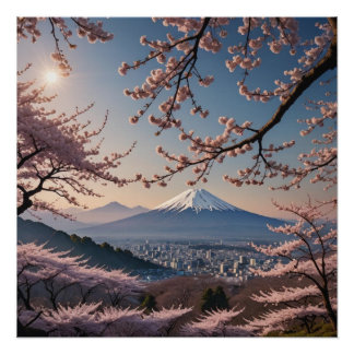 cherry blossoms and Mount Fuji Poster