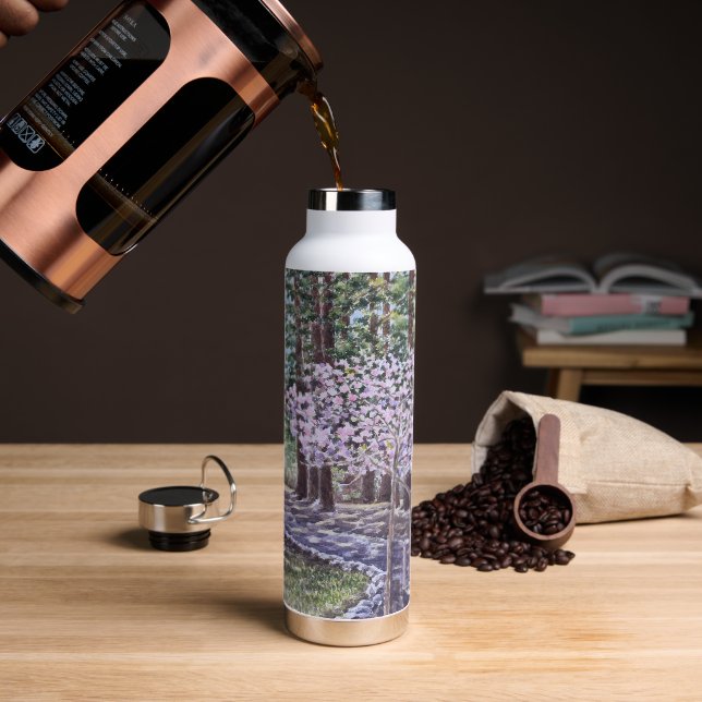 Cherry Blossoms and Redwoods Water Bottle (Coffee (Rotated))