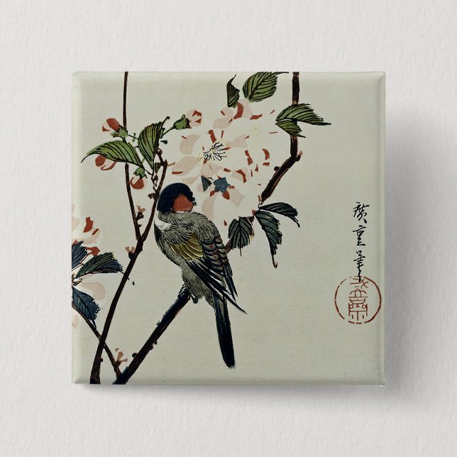 Cherry Blossoms and Small Bird 15 Cm Square Badge (Front)