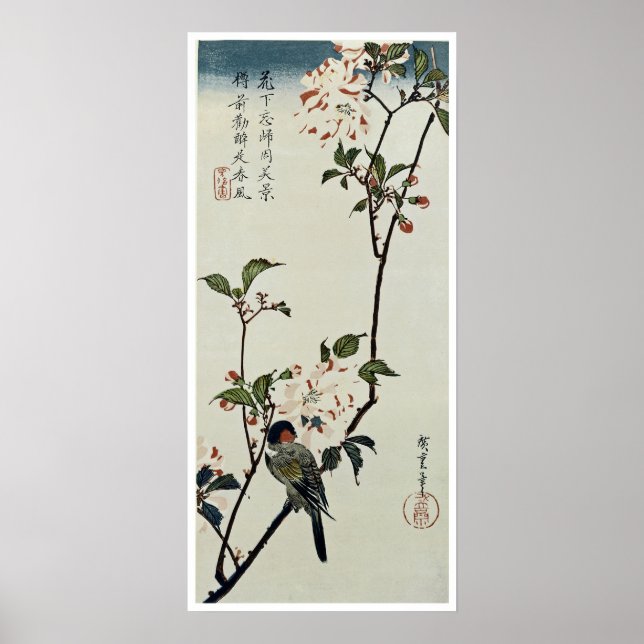 Cherry Blossoms and Small Bird Poster (Front)