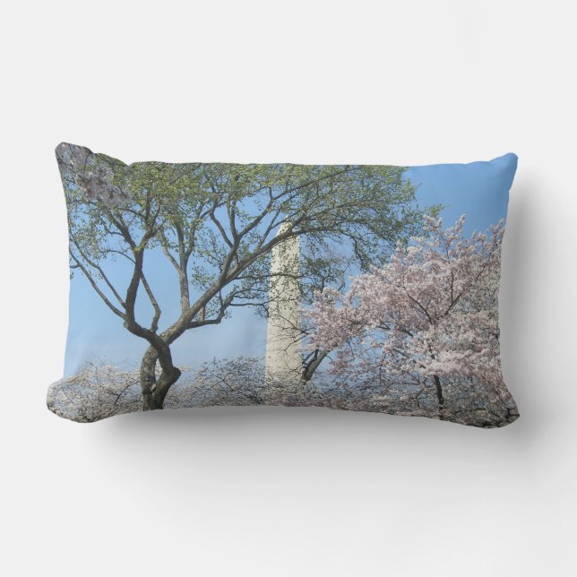 Cherry Blossoms and the Washington Monument in DC Lumbar Cushion (Front)