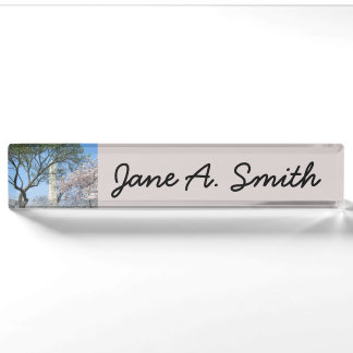 Cherry Blossoms and the Washington Monument in DC Nameplate