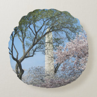 Cherry Blossoms and the Washington Monument in DC Round Cushion