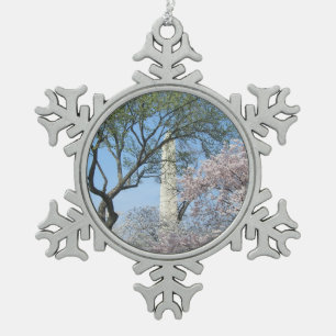 Cherry Blossoms and the Washington Monument in DC Snowflake Pewter Christmas Ornament