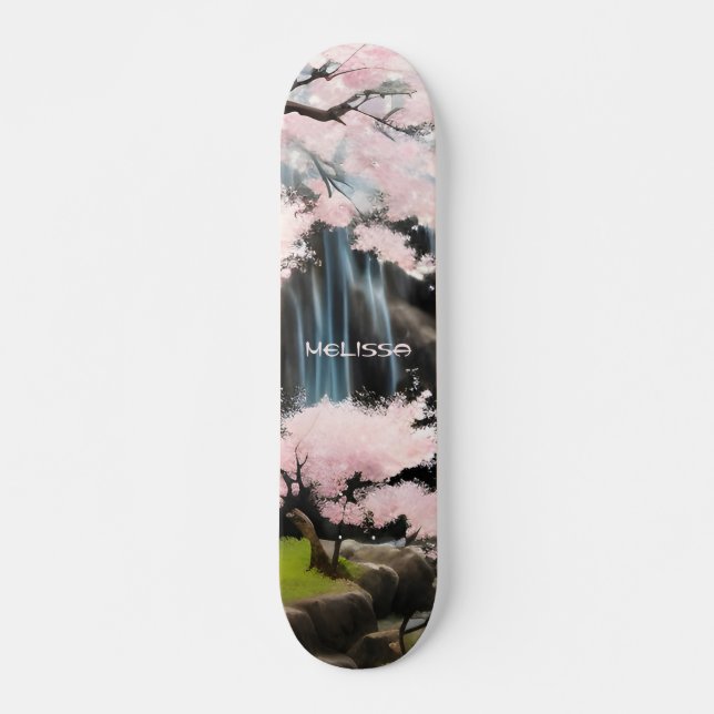  Cherry Blossoms And Waterfall | Monogram Skateboard (Front)