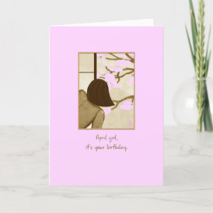 Cherry Blossoms April Girl Birthday Card