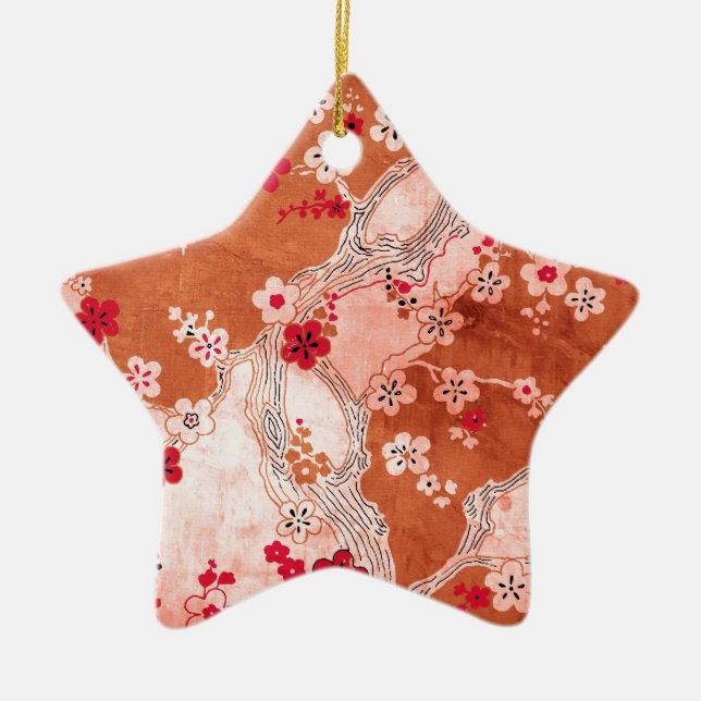 Cherry Blossoms Asian Ceramic Tree Decoration (Front)