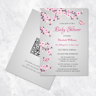 Cherry Blossoms Baby Shower Pink Grey Invitation