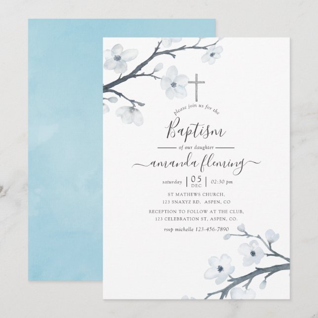 Cherry Blossoms Baptism Invitation (Front/Back)