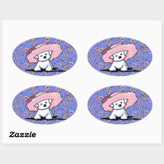 Cherry Blossoms Bichon Oval Sticker