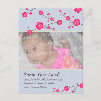 Cherry Blossoms Birth Announcement Postcard