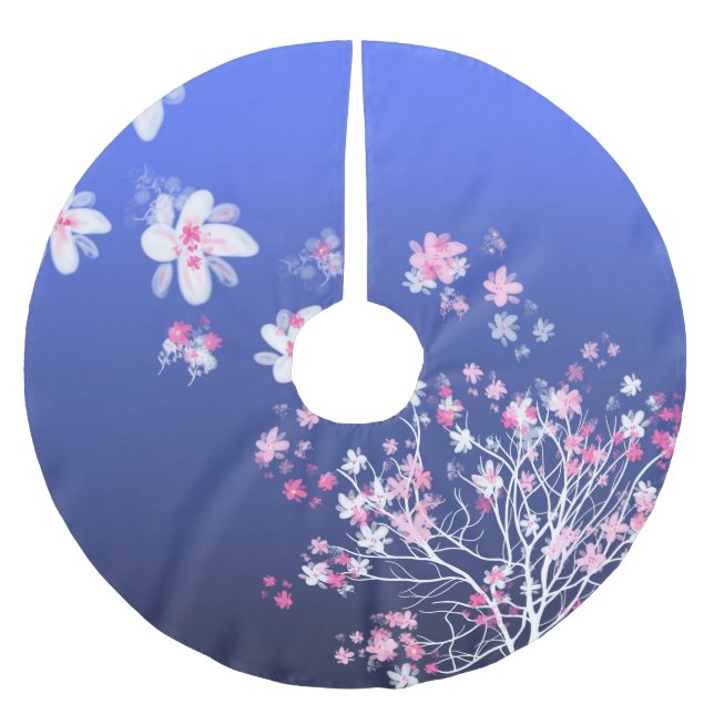 Cherry blossoms blowing in wind brushed polyester tree skirt (Front)