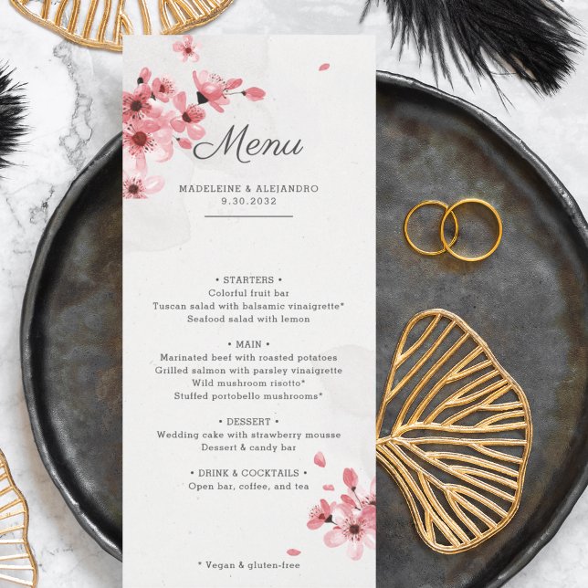 Cherry blossoms blush pink romantic wedding menu (Creator Uploaded)