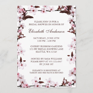 Cherry Blossoms Border Bridal Shower Invitation