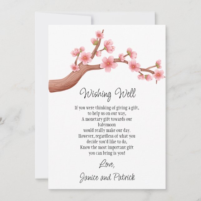 Cherry Blossoms Branch Babymoon Wishing Well Card (Front)