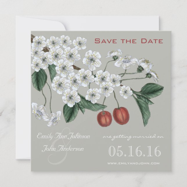 Cherry Blossoms Branch Save the Date Invitation (Front)