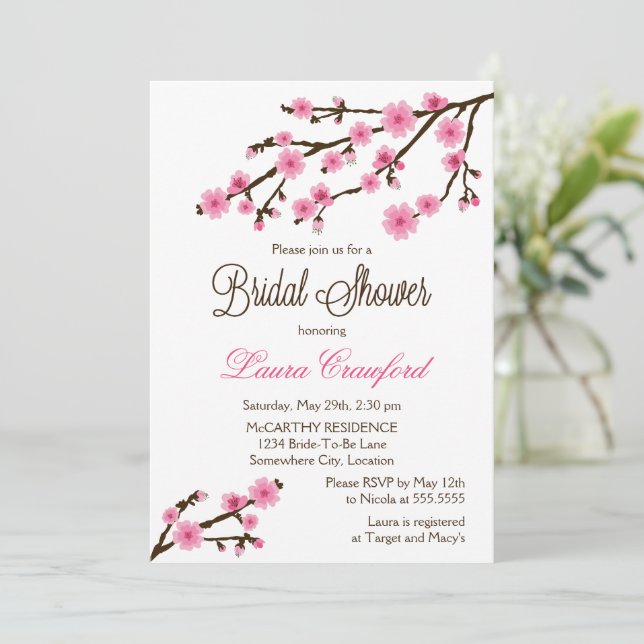 Cherry Blossoms Bridal Shower Invitation (Standing Front)